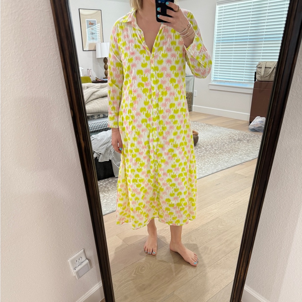 Bright Floral Button-Front Midi Dress in Yellow and Pink